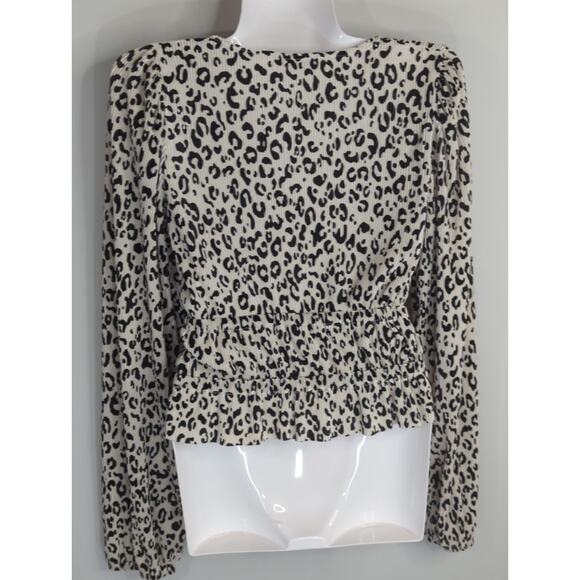 Zara Cream & Black Leopard Printed Cropped Blouse Womens S Mob Wife Y2K - Picture 5 of 8